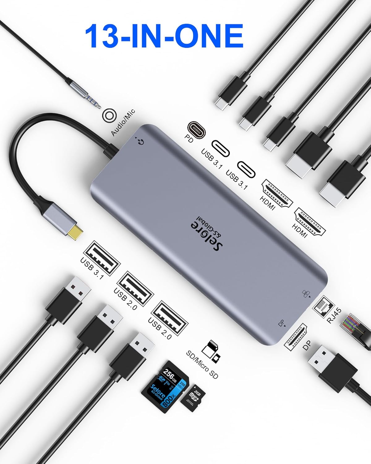 USB C Docking Station Dual Monitor,USB C to HDMI Adapter,Type C Hub Multiport Adapter with Displayport,100WPD USB3.0,SD/microSD,Ethernet,3.5mm Audio,Laptop Docking Station for Dell/Hp/XPS/Surface.etc