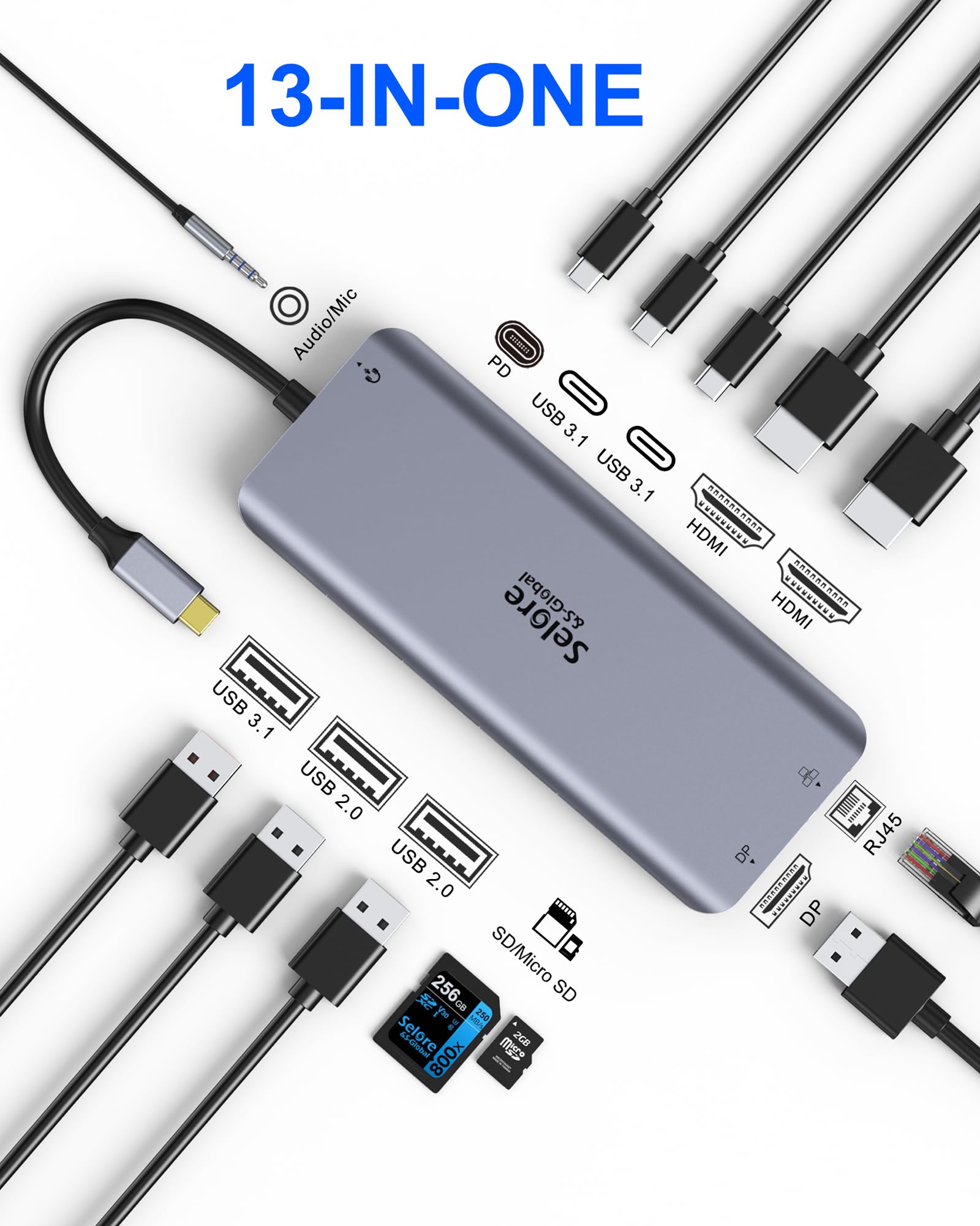 Docking Station USB C Dual Monitor, 12 in 1 USB-C Triple Display Docking Station a 4K HDMI+DP Port+2 USB3.0+2 USB 2.0+SD/TF+PD+Ethernet+Audio da 3,5 mm Compatibile con laptop Dell/HP/Lenovo