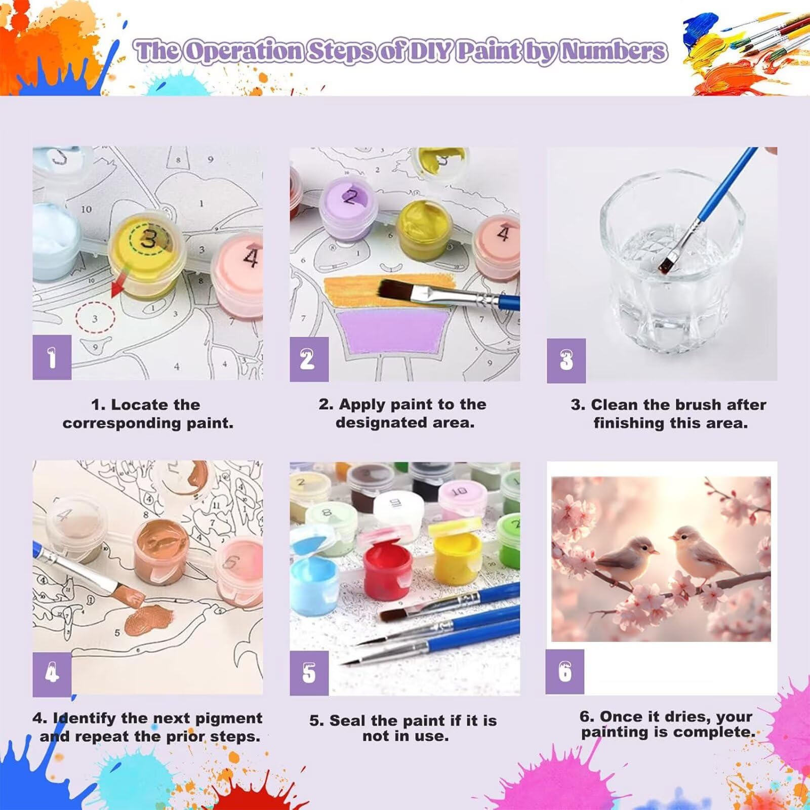 Fiori Dipingere con i Numeri Adulti Uccello Dipingere con i Numeri Regalo Bambina 7 Anni, Hobby Creativi Adulti Painting by Numbers Kit Pittura Bambini, per Decora Casa 60x80cm Senza Cornice H - 939