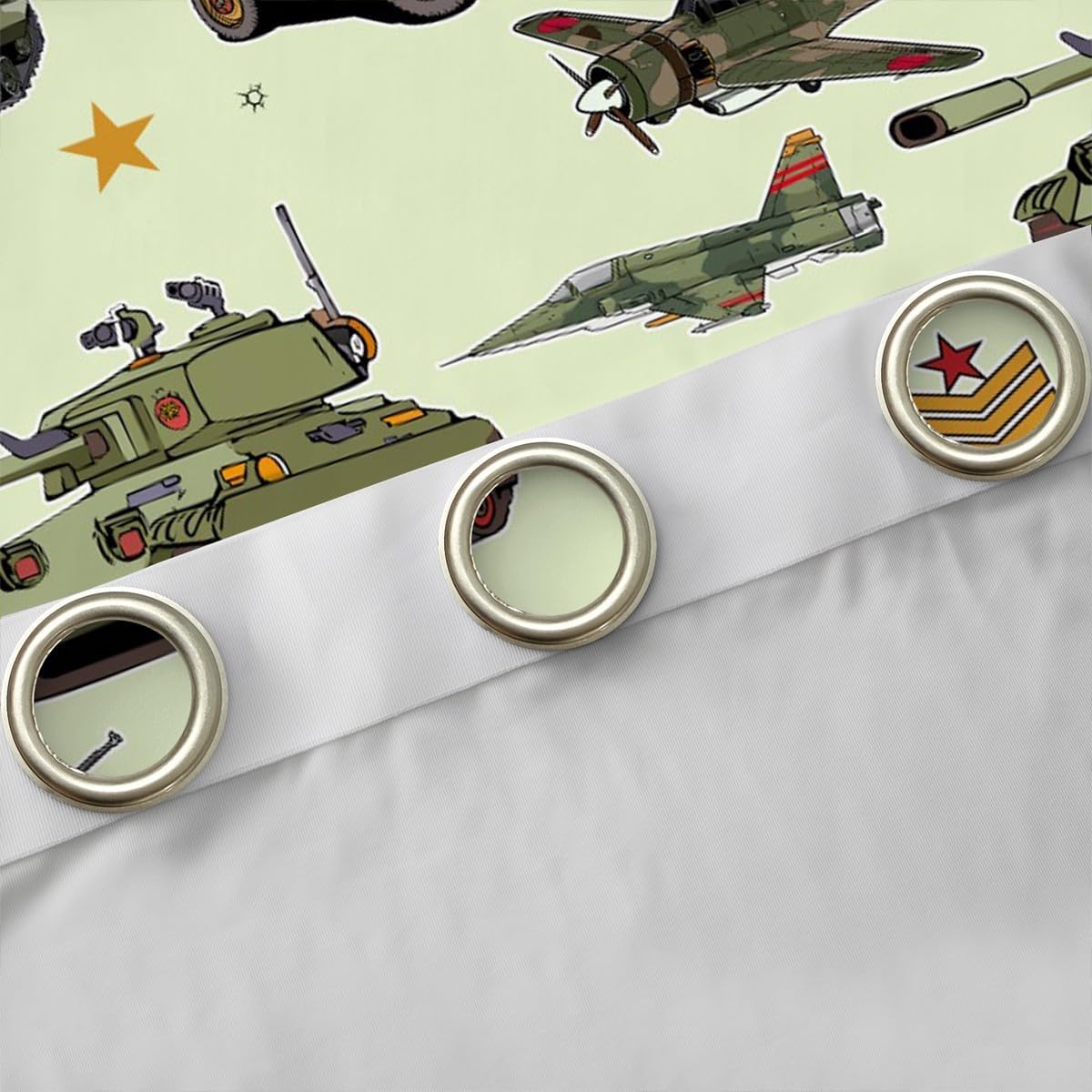 Manfei War Theme Window Curtains Army Green Aircraft Tanks Window Drapes for Kids Boys Room Decor, Retro Airplane Tank Window Treatments Grommet Top 2 Panel Set Bedroom Curtains, 42Wx63L inch