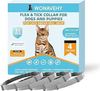 4 Halsbänder zur Schädlingsbekämpfung für Katzen über 8 kg, entfernt Flöhe, Zecken, Läuse und schützt vor Übertragung, bis zu 8 Monate, Größe 38 cm, Katzenhalsband, 4 Stück