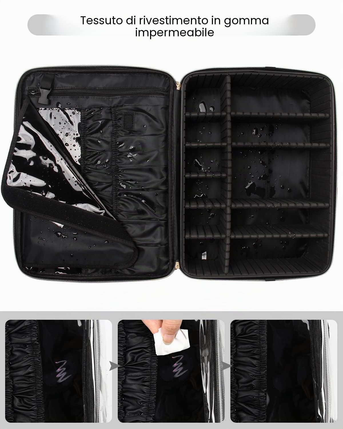 Relavel Valigetta per trucchi extra large con 4 borse per trucchi, set di beauty case professionale, organizer da viaggio portatile con divisori regolabili, Nero , Valigetta per trucchi extra grande