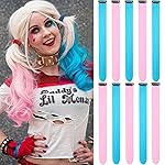 LADYAMZ 22 Inch Colored Hair Extensions 10 PCS, Colorful Christmas Party Highlights Clip in Synthetic Hair Extensions, Sky Blue/Light Pink Hairpieces for Girls Women Kids Doll Party Cosplay Gifts