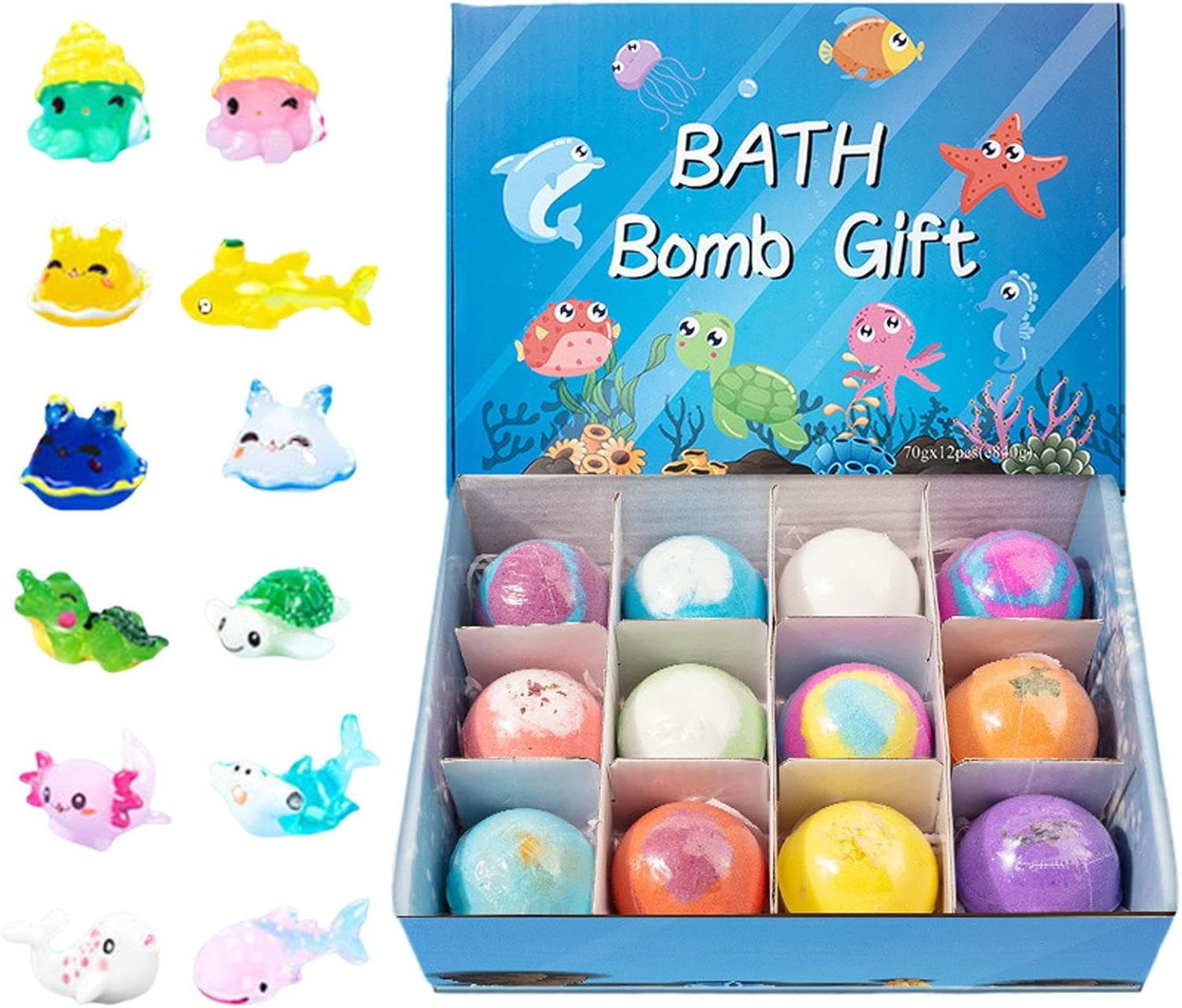 Baby Bath Bombs - Handmade Natural Bath Bombs with Toys | 12 Pcs Bath Salt Balls Animal Toy for Kids Birthday Halloween Christmas