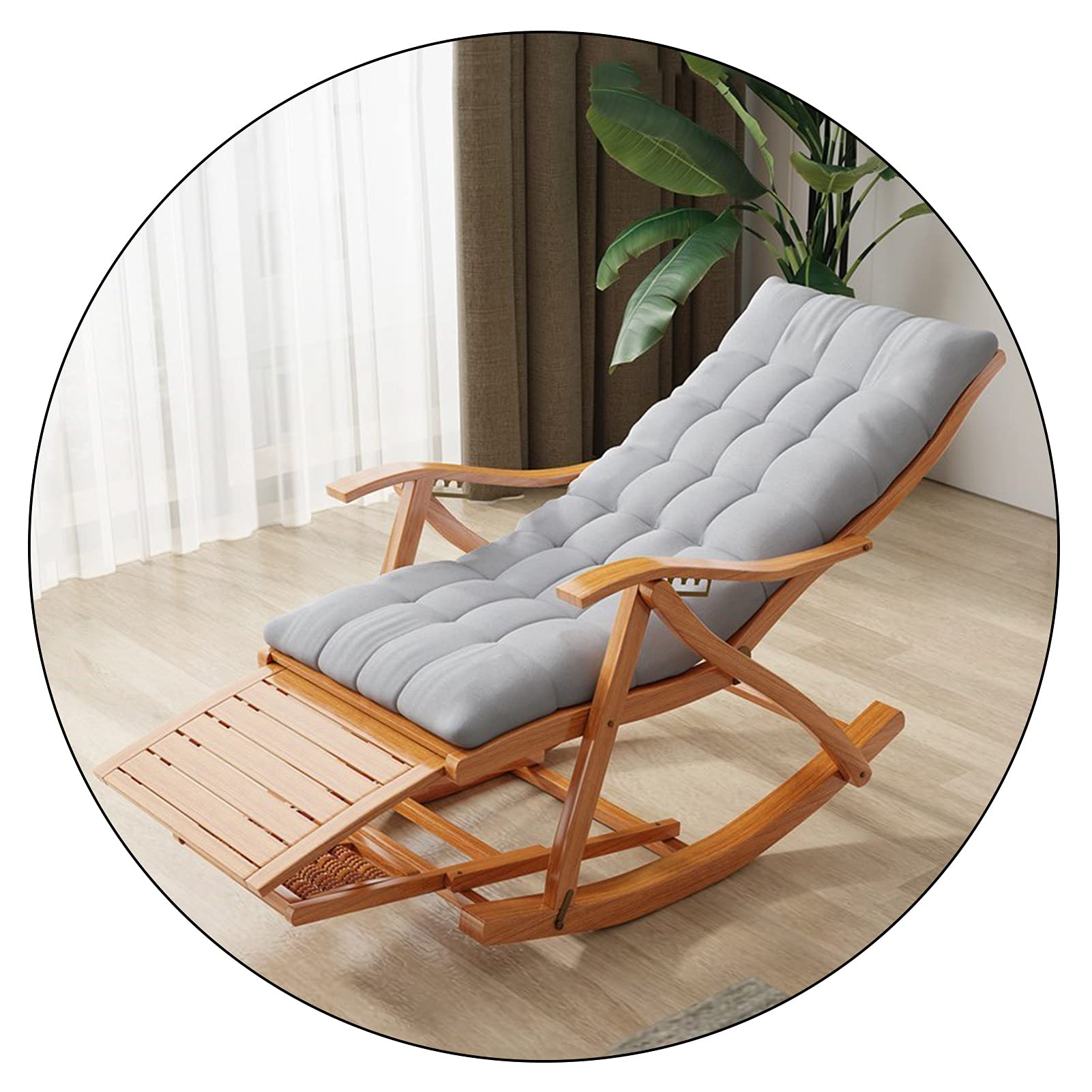 Amazon｜5スピード調整可能な竹製ロッキングチェア、リクライニング