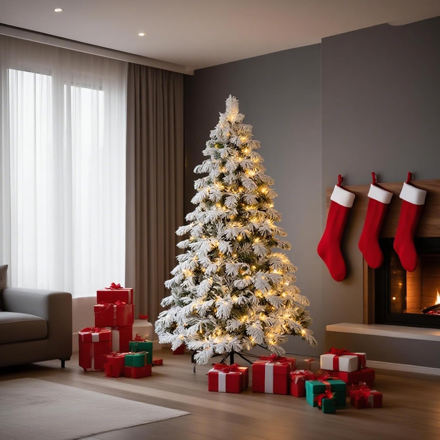 3FT Flocked Artificial Christmas Tree, 154 Tips PVC Pine Needle Mix Xmas Tree with Burlap Base, Snow Flocked Small Christmas Tree for Indoor Holiday Decoration