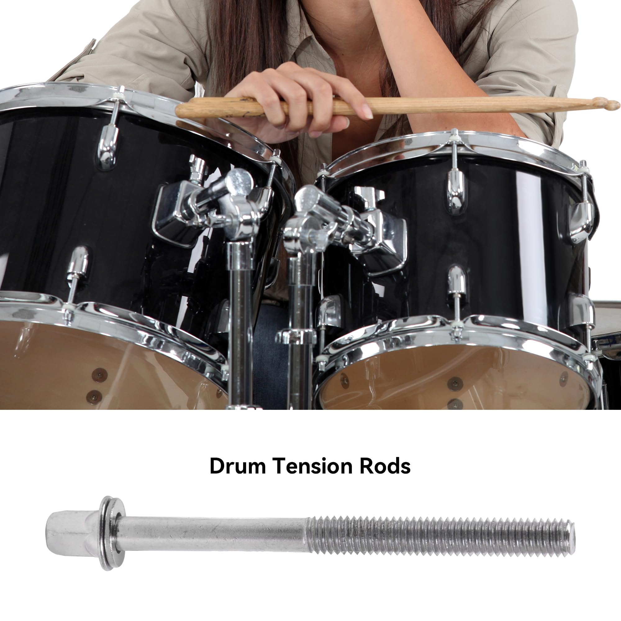 Yibuy 10 Pieces 1/4" Drum Tight Screw Tension Rods Percussion Replacement Silver, 70x6mm/2.76"x0.24" (LxDia) - Image 3