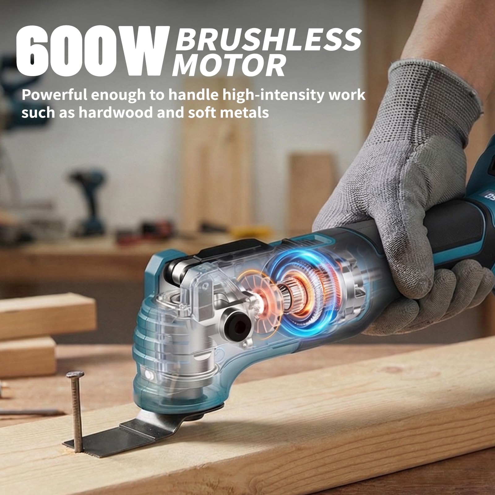 Multiherramienta Oscilante Inalámbrica para Makita 18V Batería, Herramienta Multifunción sin Escobillas con 23 Accesorios, Luz LED, 6 Velocidades Variables para Cortar, Tallar, Pulir (Sin Batería)