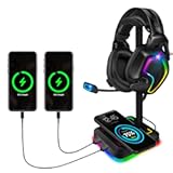 Headphone Stand with Wireless Charger Gaming Headset Holder with 10W&sol;7&period;5W QI Charging Pad & 2 USB Charger Ports for Desktop PC Game Accessories
