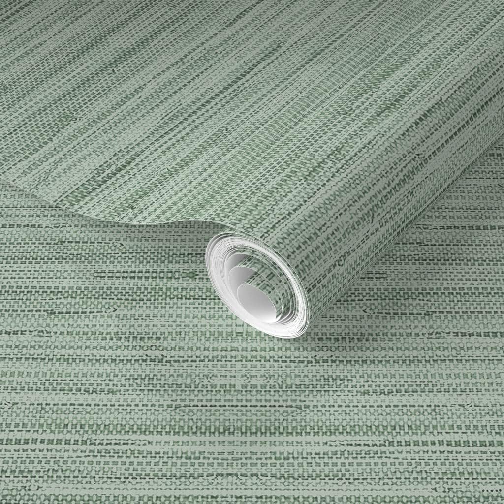 Removable Wallpaper Swatch - Soft Sage Green Faux Grasscloth Textured Look Coastal Custom Pre-Pasted Wallpaper by Spoonflower
