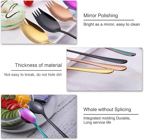 Miniatura 4 de Metal Sporks Set of 8, Stainless Steel Salad Spork Utensils, 7.1 Inches Long Handle Dessert Spoons, Ice Cream Spoons Salad Forks Flatware Set, for