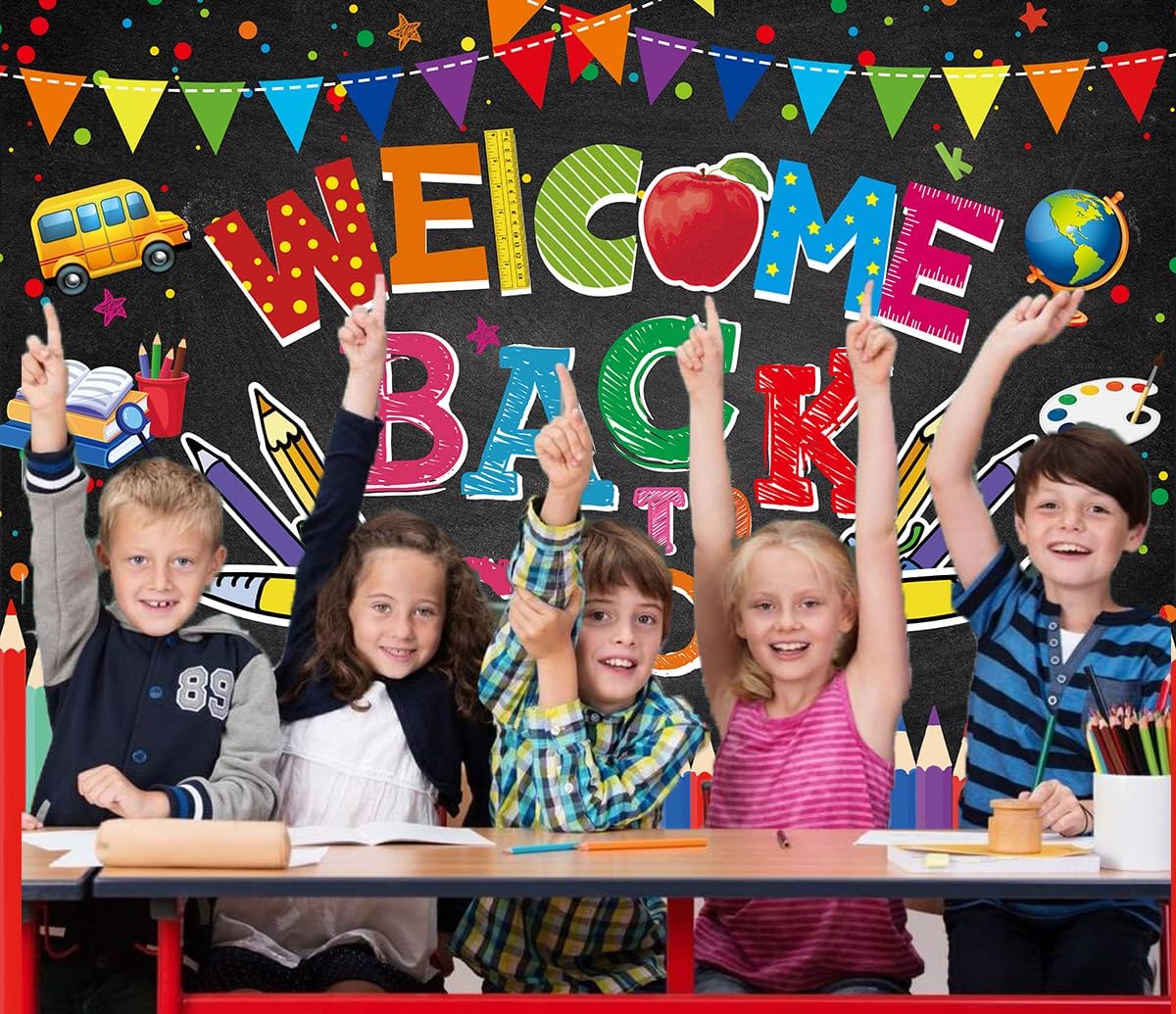 welcome back to school banner 8x6ft back to school backdrop welcome to kindergarten background for photography kids classroom party decoration supplies (8x6ft?240x180cm?)