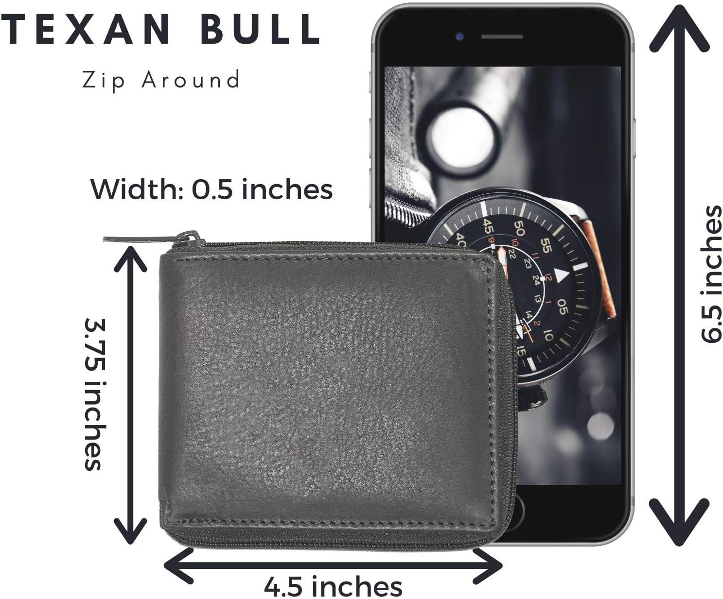 RFID Men's Leather Zipper wallet Zip Around Wallet Bifold Multi Card Holder (Black) - Image 6