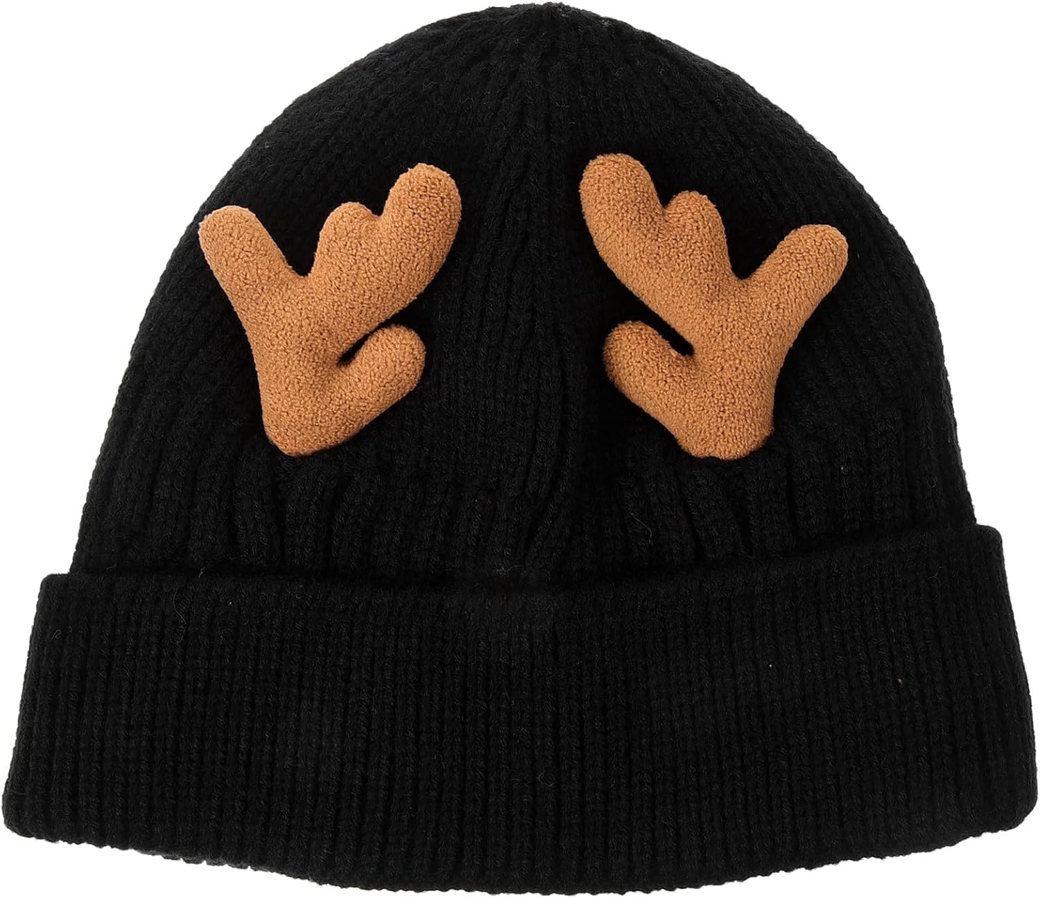 1 Pack Reindeer Beanie Antler Warm Cap Christmas Knitted Beanie Hat for Adults Women Adults(Black)