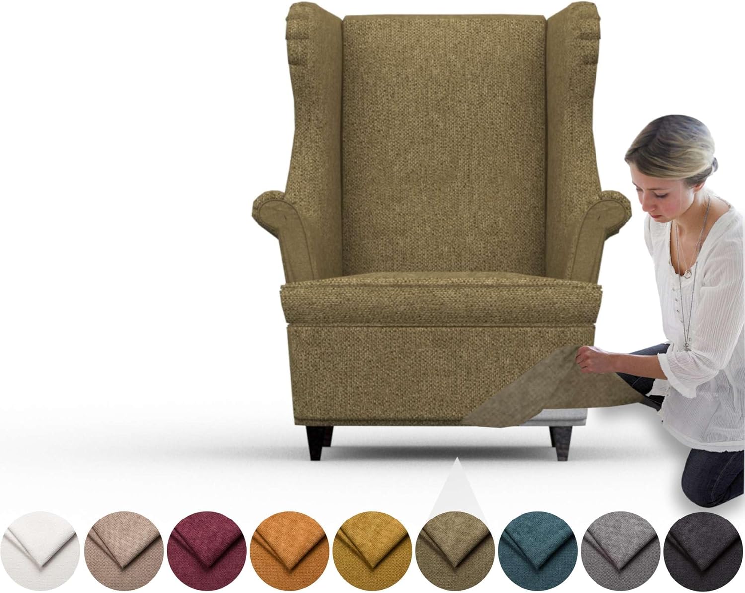 comfortly Cover for Strandmon Armchair, Replacement Slipcover, Heavy Duty 2 pcs Cover, Soft Durable Washable Fabric, Easy to Clean & Replace (Crown - Curcuma)