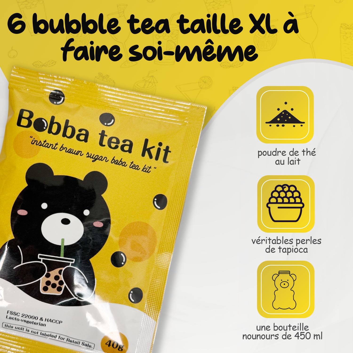Kit Bubble Tea Complet - Bubble Tea Maison avec Perles de Tapioca Saveur Sucre Roux