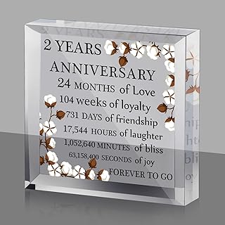 2 Years Anniversary Cotton Flower Drawing Print Gift 2nd Anniversary Wedding Gift Valentine Day Gift Acrylic Paperweight 2nd Marriage Gift for Him Her Wife Husband Lover (Flower Style)