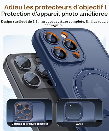 CANSHN Cover per iPhone 16 Pro Max(6.9"),[Camera Control] Supporto Magnetico Anello a 360°, [Protezione Completa Della Fotocamera], Custodia Traslucida Opaca Protettiva Sottile Antiurto,Blu Profondo - 5
