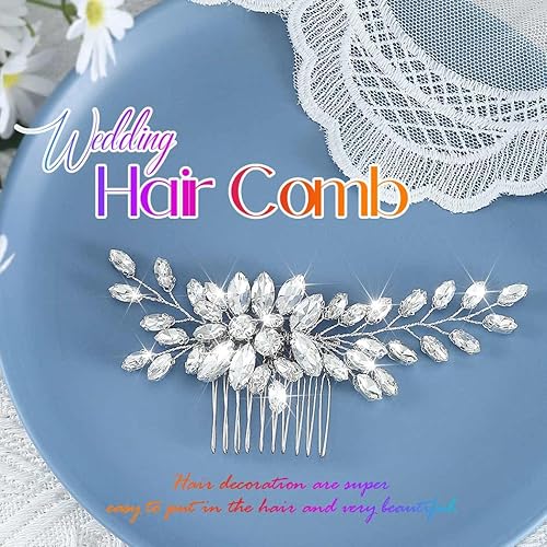 Miniatura 2 de Catery Peine para el cabello con diamantes de imitación para novia, joyería de cabello plateado, piezas de cabello de novia, tocado de cristal,