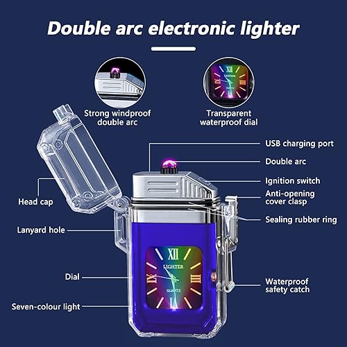 Miniatura 5 de SKRFIRE Encendedor eléctrico de arco recargable por USB, esfera impermeable, encendedor para exteriores, transparente, resistente al viento,