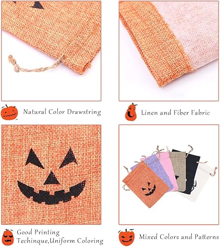 Miniatura 3 de 24 bolsas de regalo de arpillera de Halloween, bolsas de regalo con cordón, araña, murciélago, calavera, calabaza, bolsas de dulces para niños