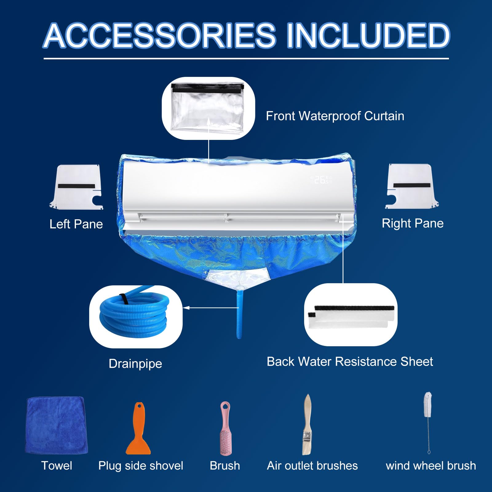 Sac de Nettoyage de Climatisation, Kit Nettoyage Mural Climatiseur, Climatiseur Murale Lavage Sac de Protection, Kit Nettoyage Climatisation avec Tuyau d'eau pour Unités AC divisées