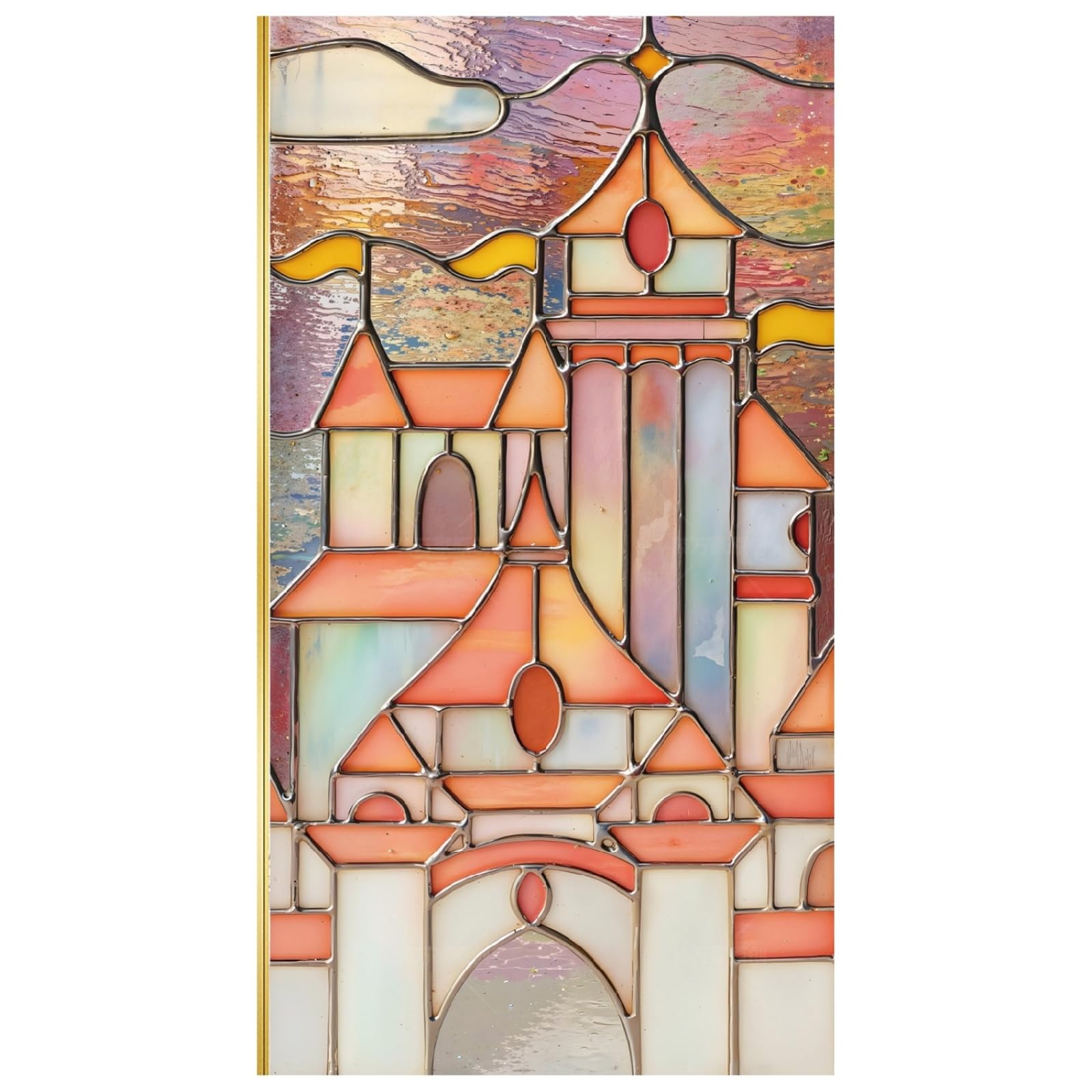Fensterfolie Blickdicht 90x200CM Schloss Statisch Selbsthaftend Dekorative Folie, Abnehmbare Glasfolien Anti-UV, für Badezimmer küche