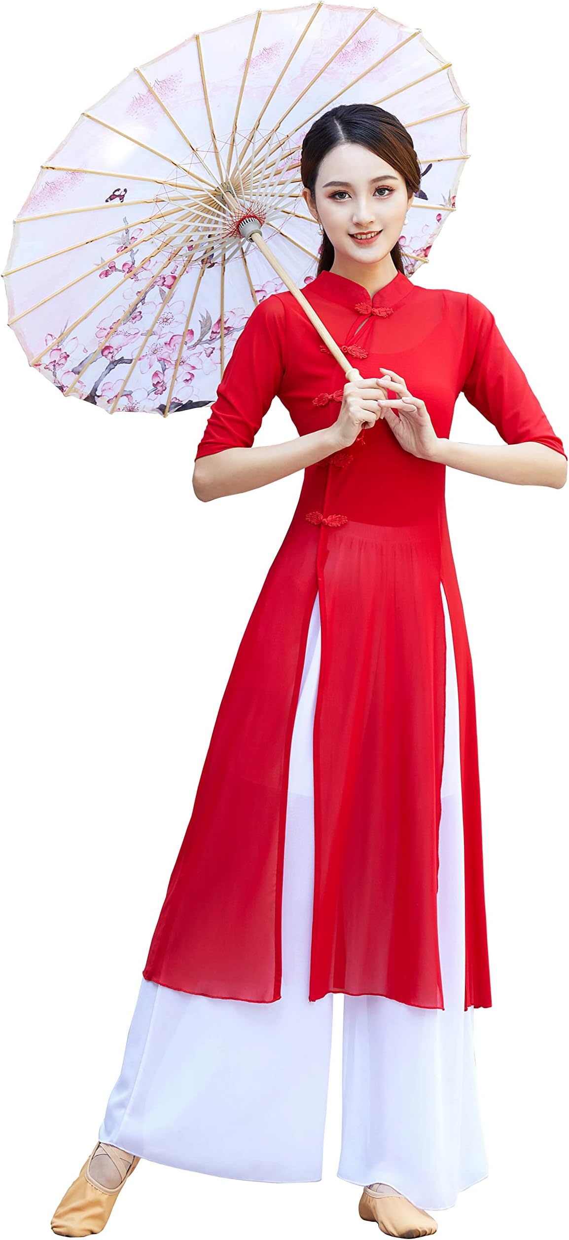 Women's Traditional Cheongsam Style Half Sleeved Dress+Inner Camisole Set