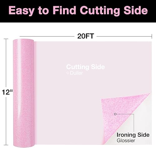 Miniatura 2 de TORC Rollo grande de vinilo de transferencia de calor HTV con purpurina rosa de 12 pulgadas x 20 pies, vinilo brillante para planchar en camisetas y