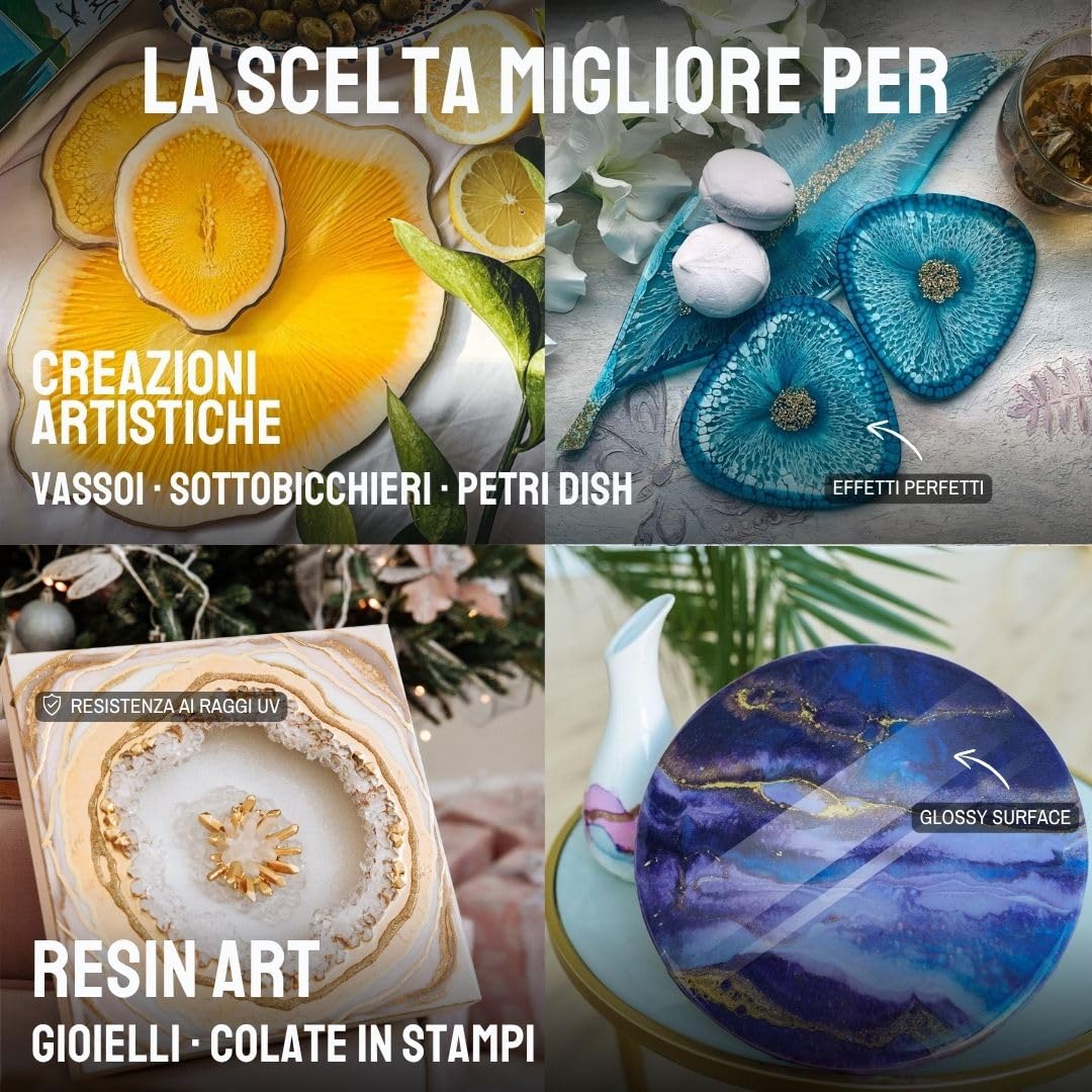 Resin Pro Resina epossidica trasparente Kit 500 gr rapporto 1:1 + 29 accessori per gioielli