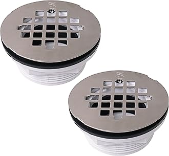 Westbrass D206P-2-07 2" No-Caulk PVC Compression Shower Drain with 4-1/4" Round Grid Cover, Satin Nickel (2-Pack)