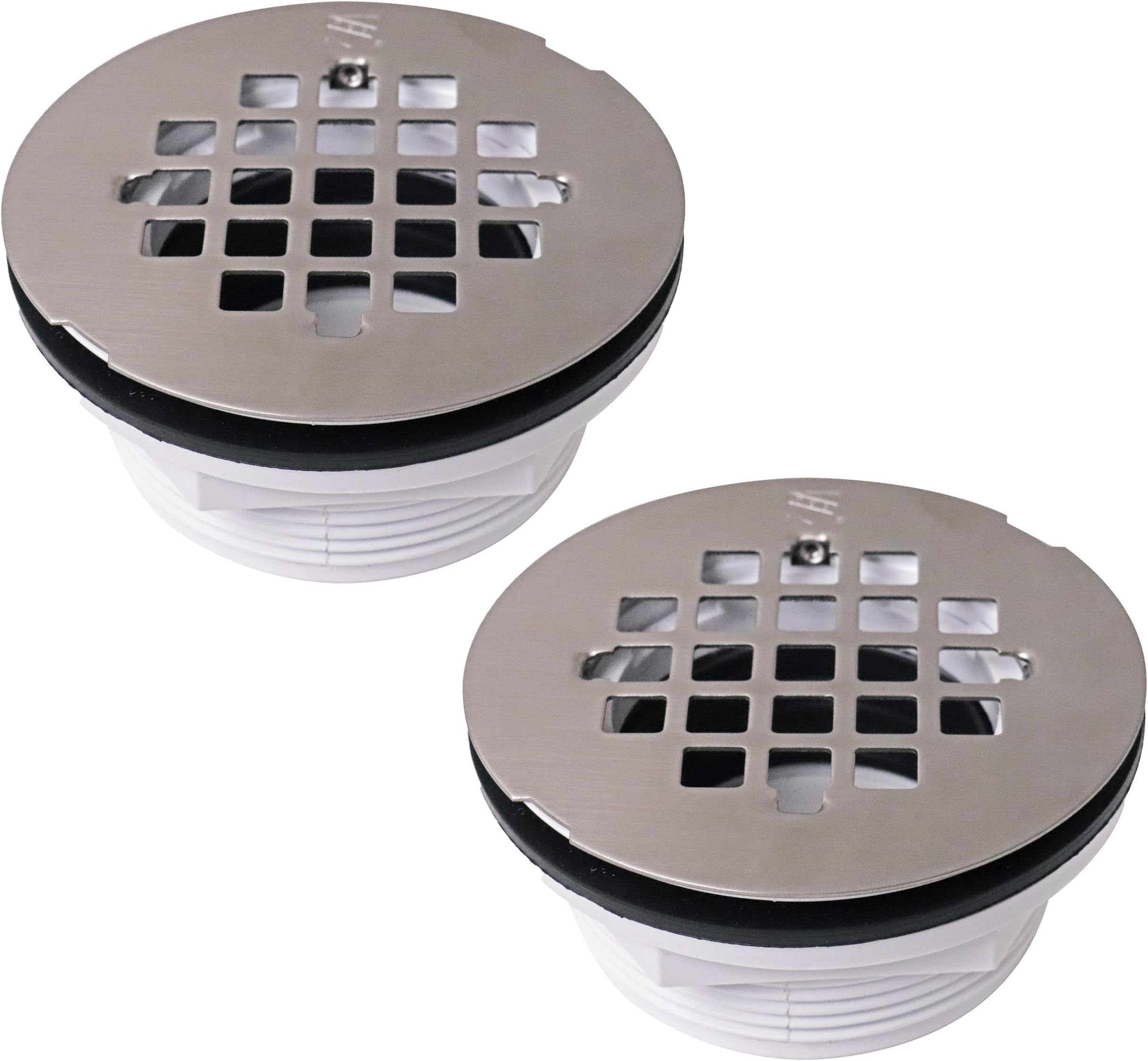 Westbrass D206P-2-07 2" No-Caulk PVC Compression Shower Drain with 4-1/4" Round Grid Cover, Satin Nickel (2-Pack)