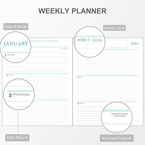 Miniatura 4 de Agenda semanal y mensual 2024 de 8.5 x 11 pulgadas, agenda grande de tapa dura de diciembre de 2023 a diciembre de 2024, planificador de 13 meses