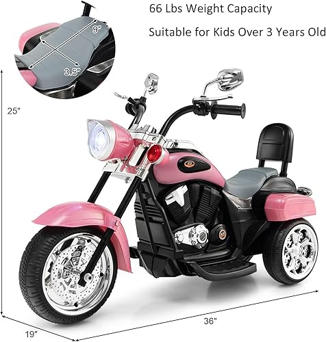 Miniatura 34 de OLAKIDS - Motocicleta eléctrica para niños, motocicleta eléctrica de 6 V con bocina, faros, 3 ruedas de entrenamiento, motocicleta eléctrica