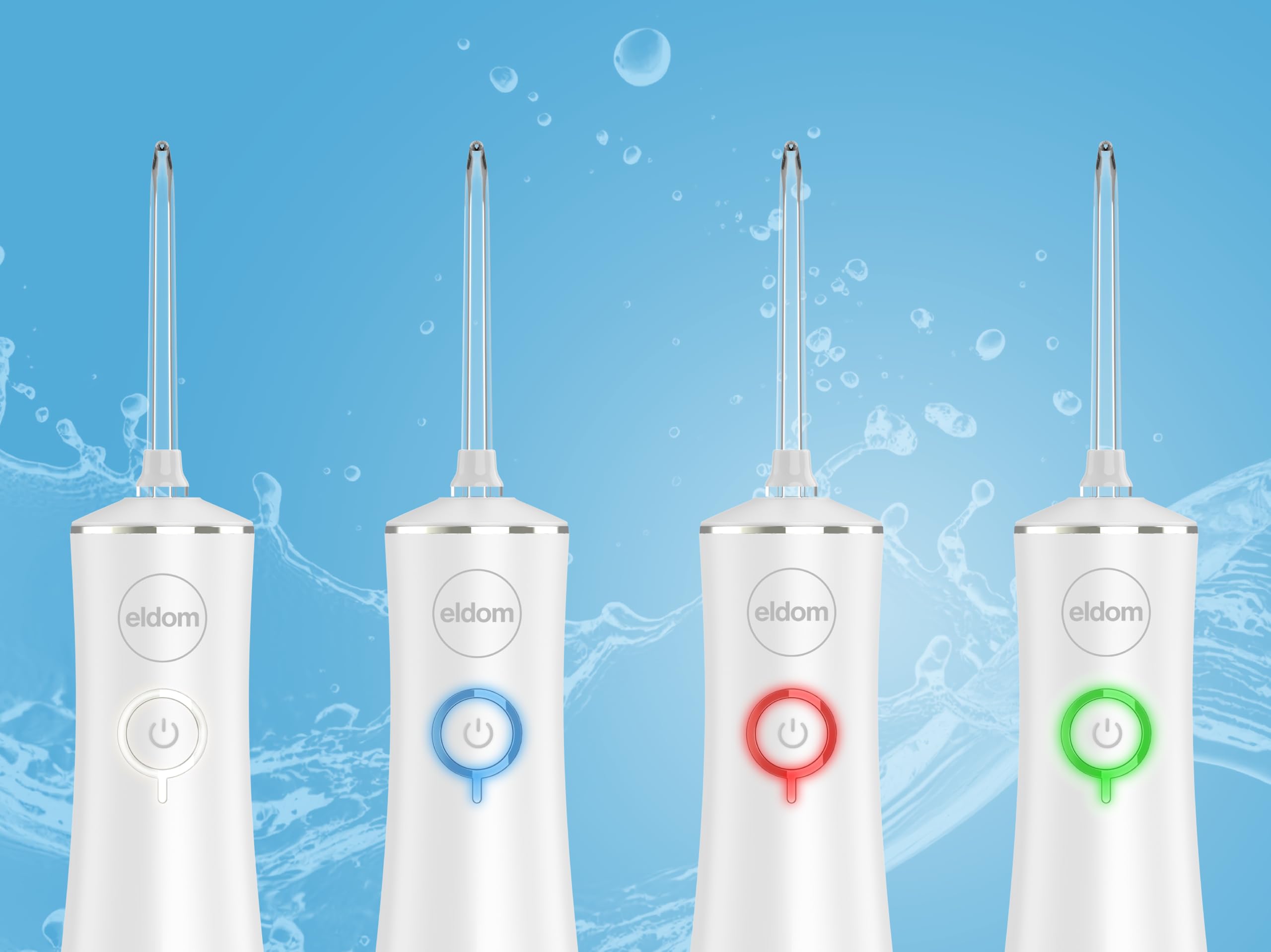 Irrigatore orale senza fili con 4 modalità, 160 PSI, serbatoio da 230 ml, 5 ugelli, IPX7 impermeabile, ricaricabile tramite USB, per spazi interdentali e parentesi graffe, RY200B Eldom