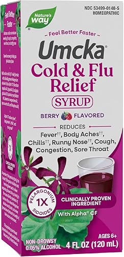 Nature's Way Umcka Homeopática para resfriado + gripe, fiebre**, dolor de garganta, tos, congestión, dolores menores** , sin fenilefrina, sin