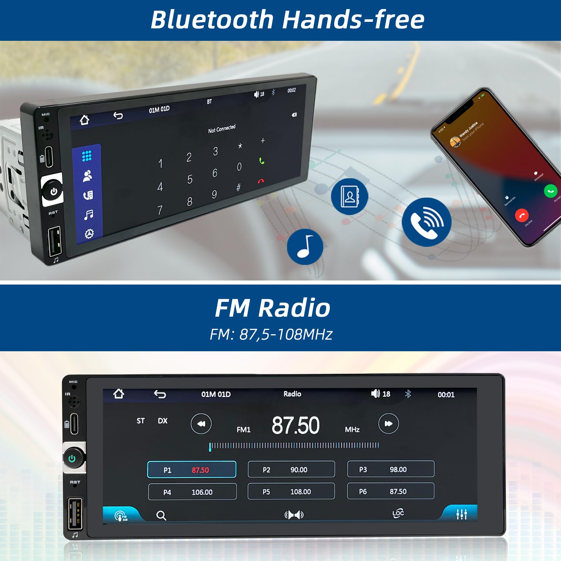 Carplay Autoradio 1 Din Avec Écran Android Auto 6,2 Pouces À Écran
