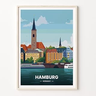 Hamburg Germany Travel Poster, Vintage Style Wall Art for Home Decor, Germany Destination Print