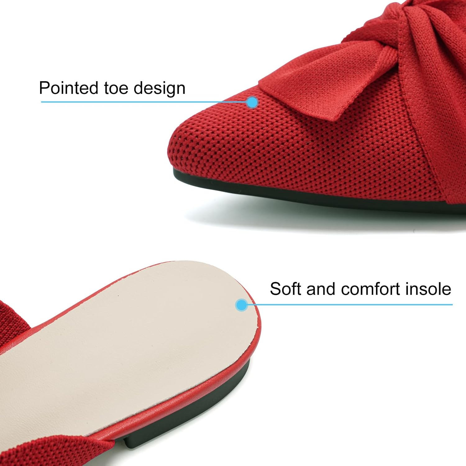 HIULYCENCE Mules for Women Pointed Toe Flats Comfortable Knit Breathable Backless Slip on Mules Flats