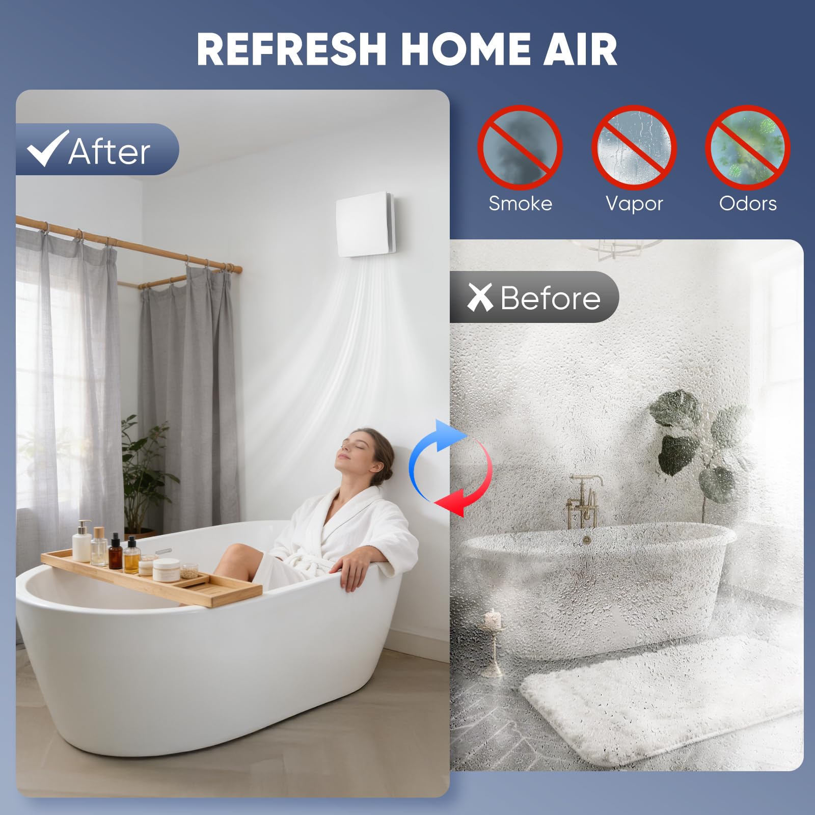 Ventilatore da bagno silenzioso da 100 mm con telecomando, timer e 3 impostazioni di velocità, flusso d'aria di 150 m³/h, quadrato bianco, montaggio a parete/finestra, IPX4, cucina, bagno doccia 35 dB