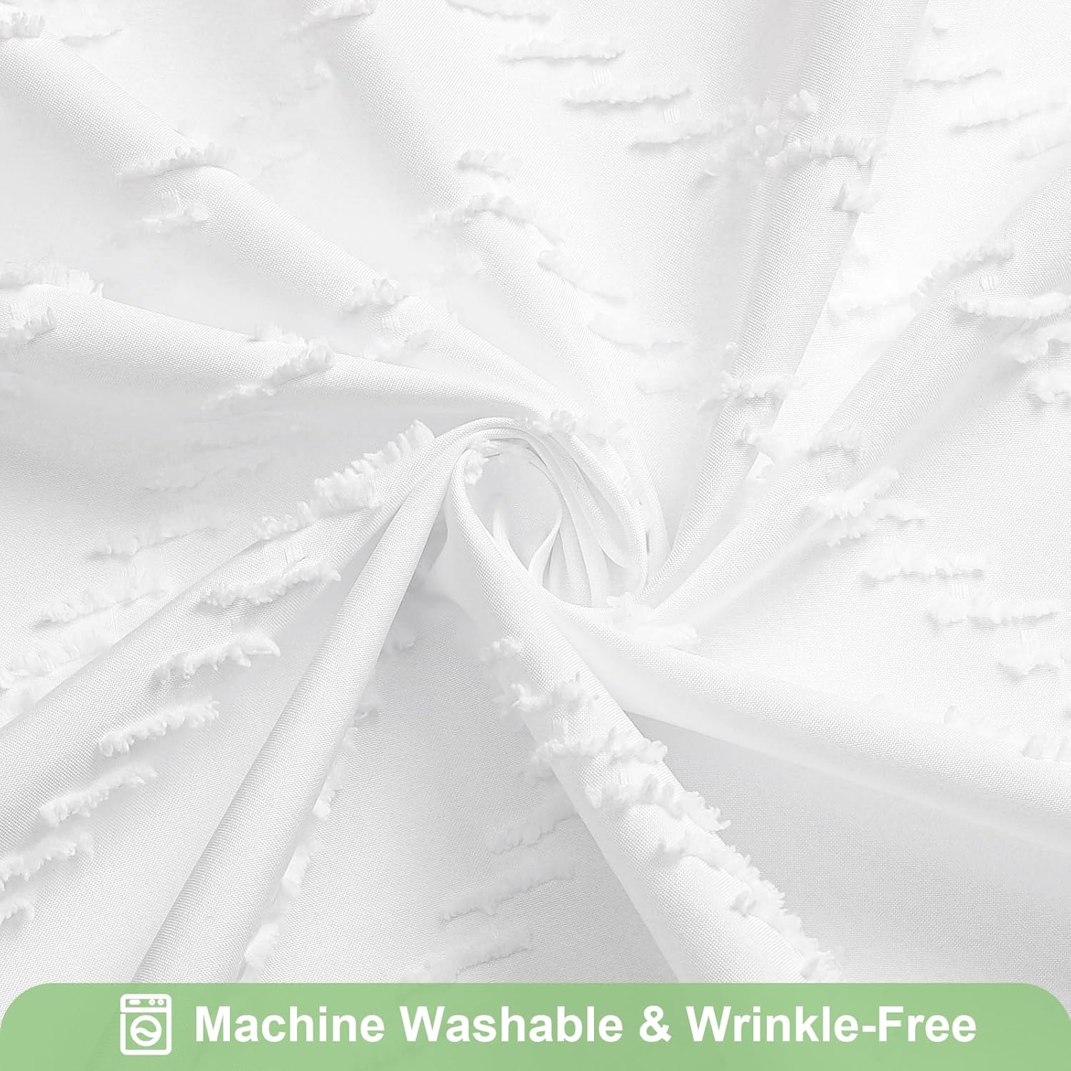 Extra Long White Shower Curtain 72 x 84 Inches, Boho Tufted Chevron Striped Fabric with Chic Textured Design, Modern Farmhouse Waterproof Bathroom Shower Curtain