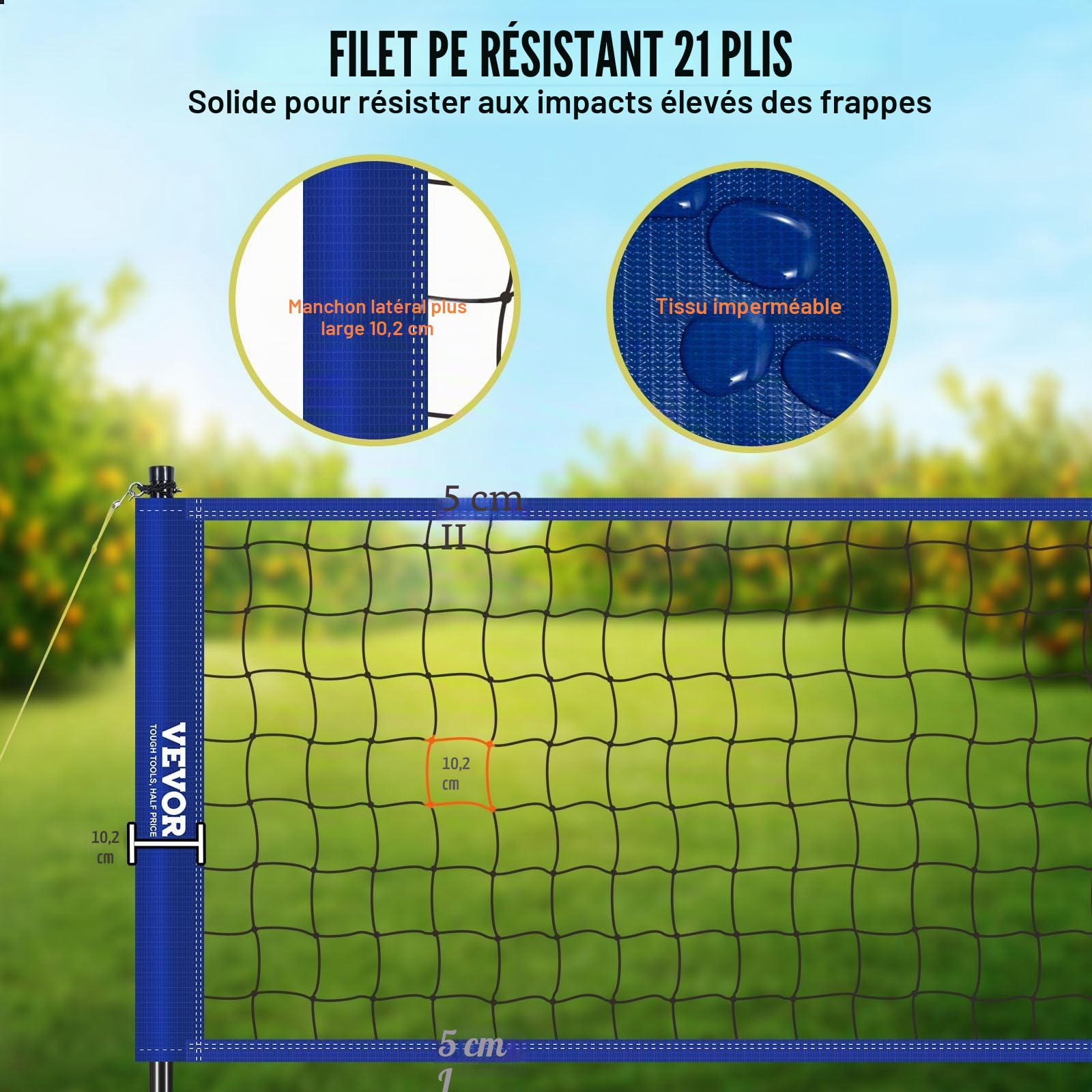 VEVOR Filet de Volley-Ball Portable d'Extérieur, Poteaux en Acier à Hauteur Réglable, Ensemble de Volley-Ball Professionnel avec Ballon de Volley en PVC, Pompe et Sac, pour Jardin, Plage, Pelouse