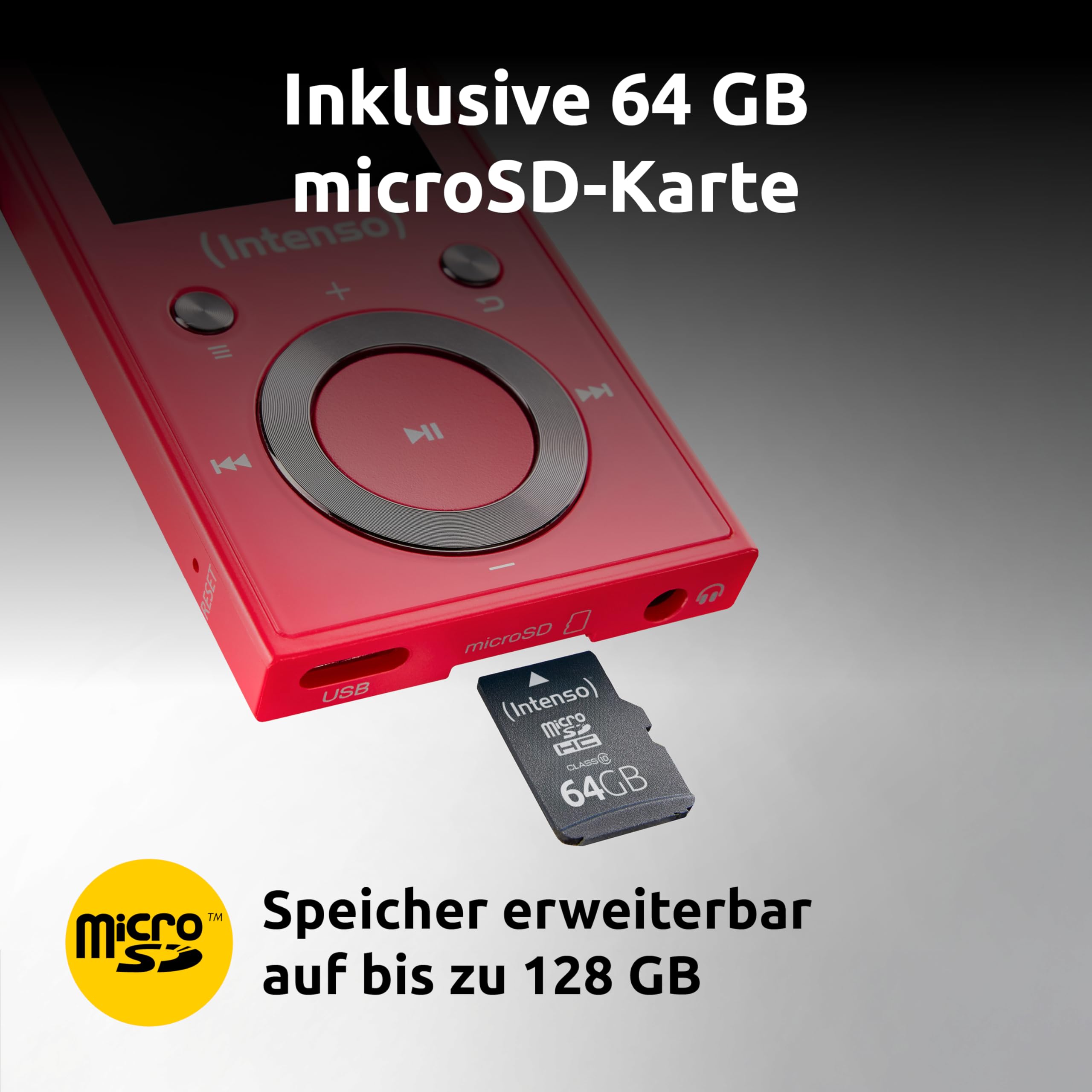 Intenso Video Scooter BT odtwarzacz MP3 z Bluetooth 5.0, kolorowy wyświetlacz 1,8", 64 GB microSD, USB-C, akumulator do 18 h, w zestawie słuchawki, różowy
