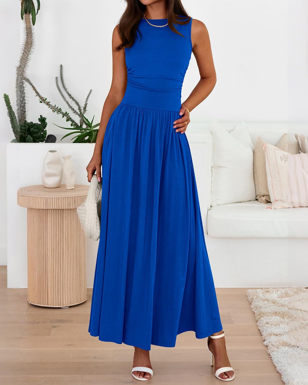 BTFBM Summer Maxi Dresses for Women 2026 Spring Sleeveless Casual Ruched High Waisted Long Sundress Flowy Beach Dress thumbnail