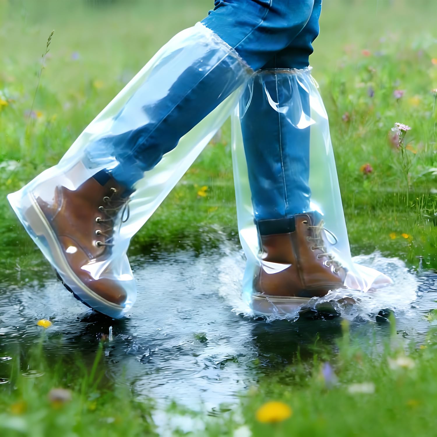 20 copriscarpe impermeabili usa e getta per pioggia, trasparenti, resistenti, antiscivolo, in plastica, per uomini e donne, per l'uso in parchi acquatici, pendolari e viaggi (20 pezzi lunghi)