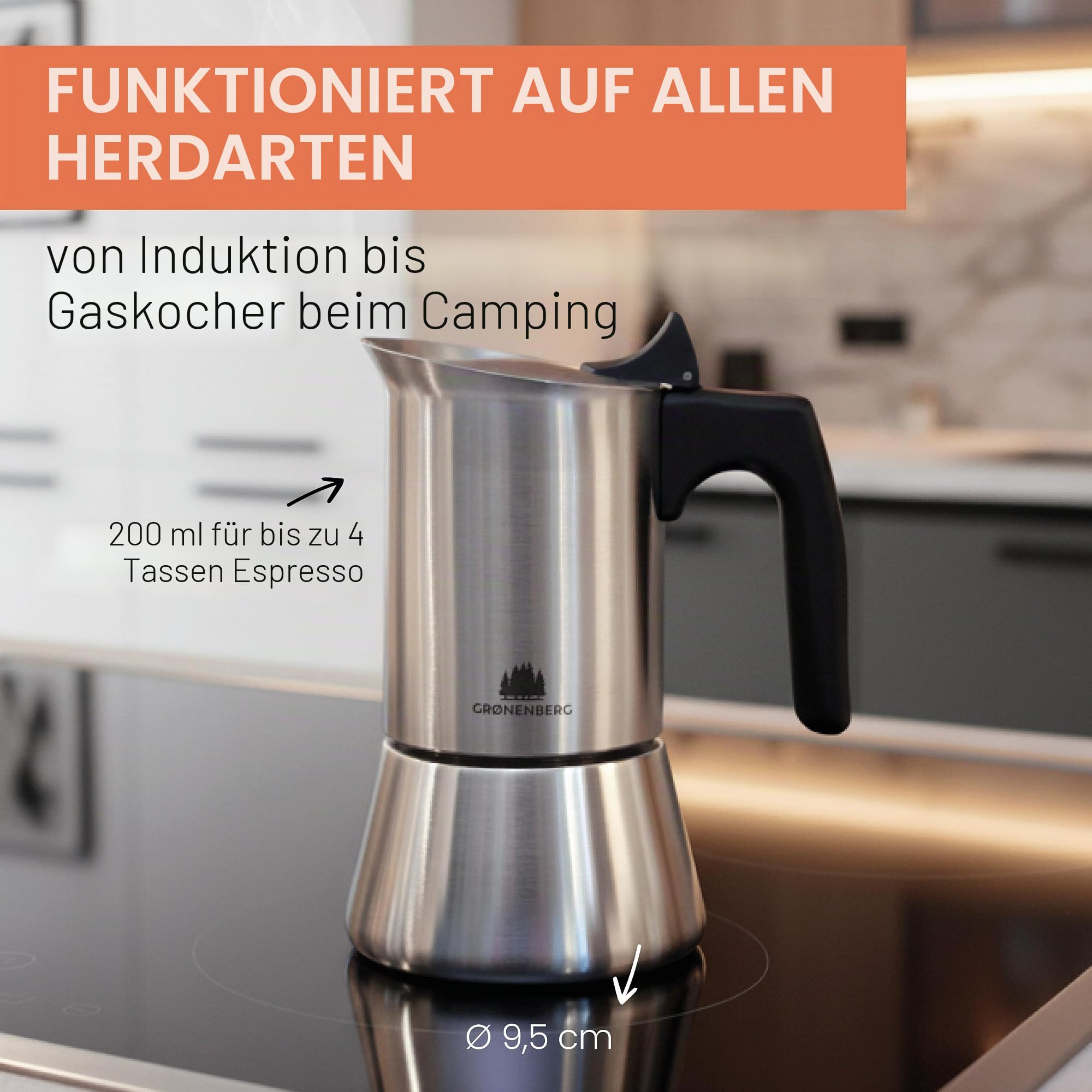 Groenenberg Spar Set 3 | Espressokocher Induktion 4 Tassen + Kaffeemühle manuell | Edelstahl Espressokanne (200ml) + Handkaffeemühle