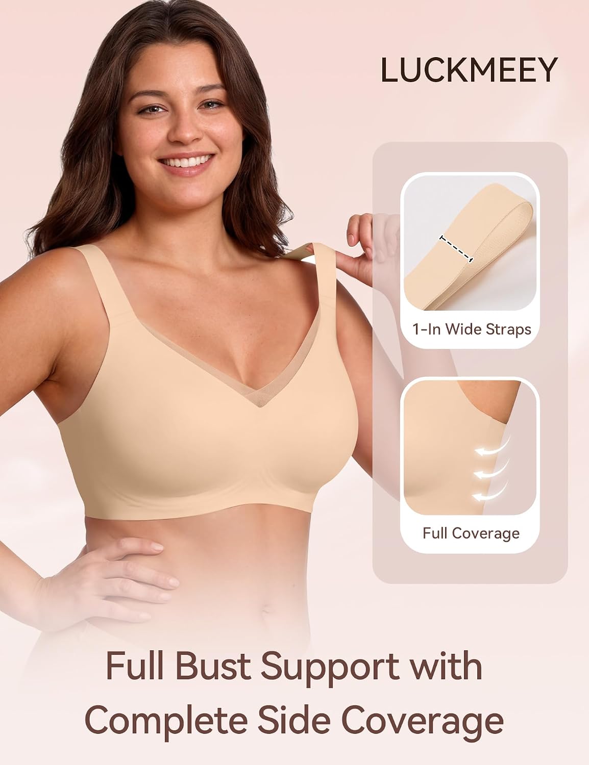 LUCKMEEY Jelly Wireless Bras for Women V Mesh Bralette with W-Shape Support, No Underwire Seamless Wide Strap T-Shirts Bra image 3