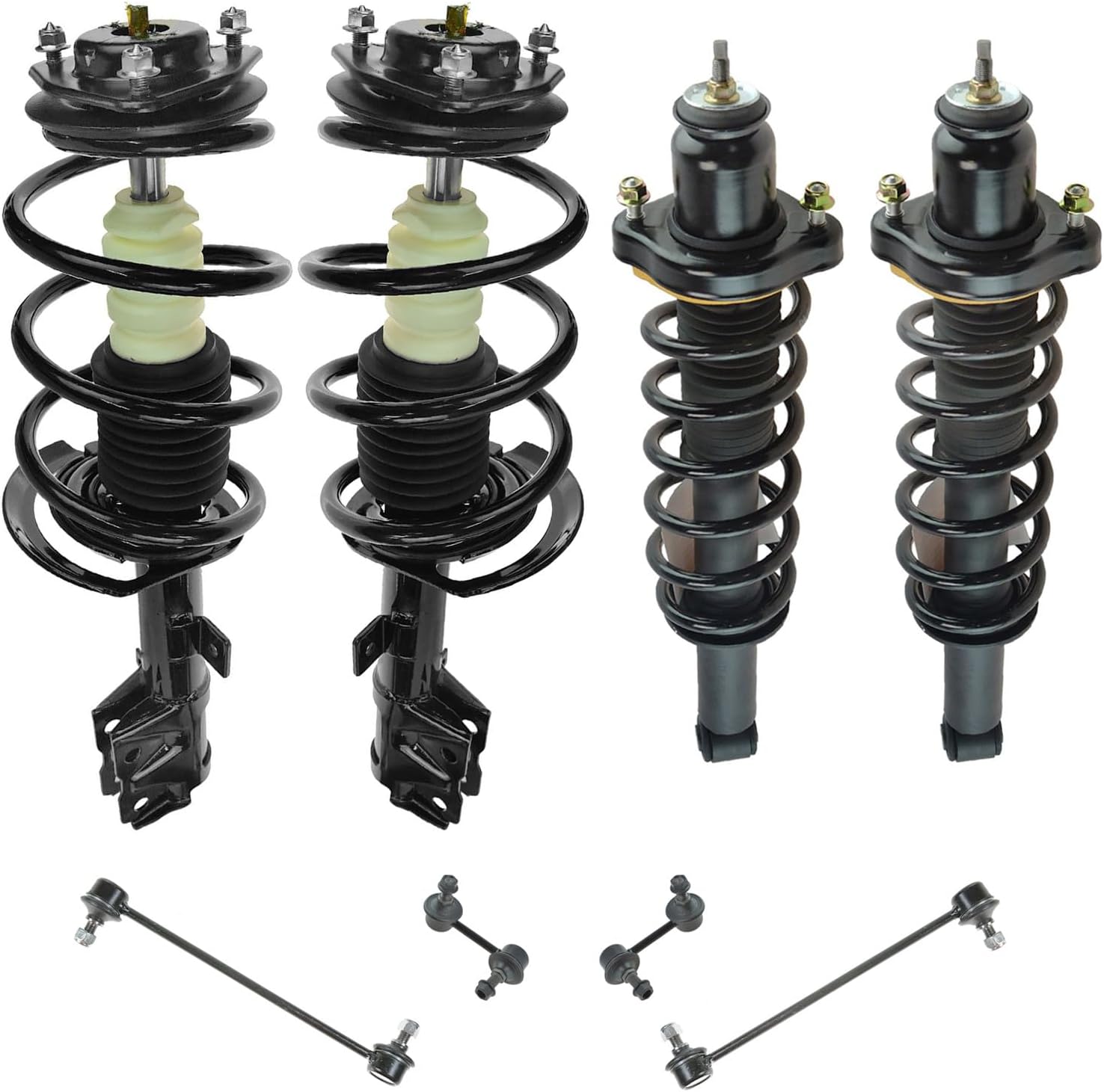 TRQ Front and Rear Suspension Kit Complete Strut & Coil Spring Assembly Sway Bar Stabilizer Link Compatible with 2007-2009 Dodge Caliber Jeep Compass Patriot