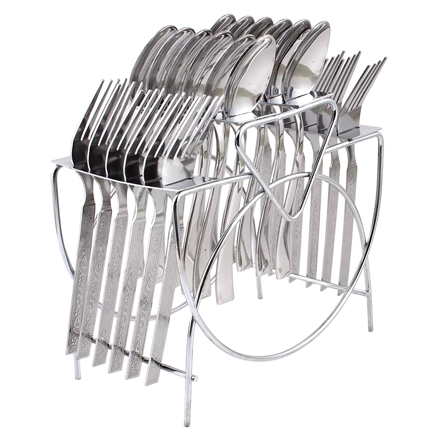 Stainless Steel Cutlery Stand - Forks & Spoons Included -1