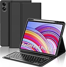 JADEMALL Clavier Redmi Pad Pro 12.1 Pouces 2024, Coque Clavier pour Redmi Pad Pro 12.1" 2024, AZERTY Français Bluetooth Magnétique Détachable avec Fente pour Stylo, Noir